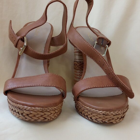 Aldo Raffia Stacked Heel Strappy Platform Sandals - Picture 8 of 10